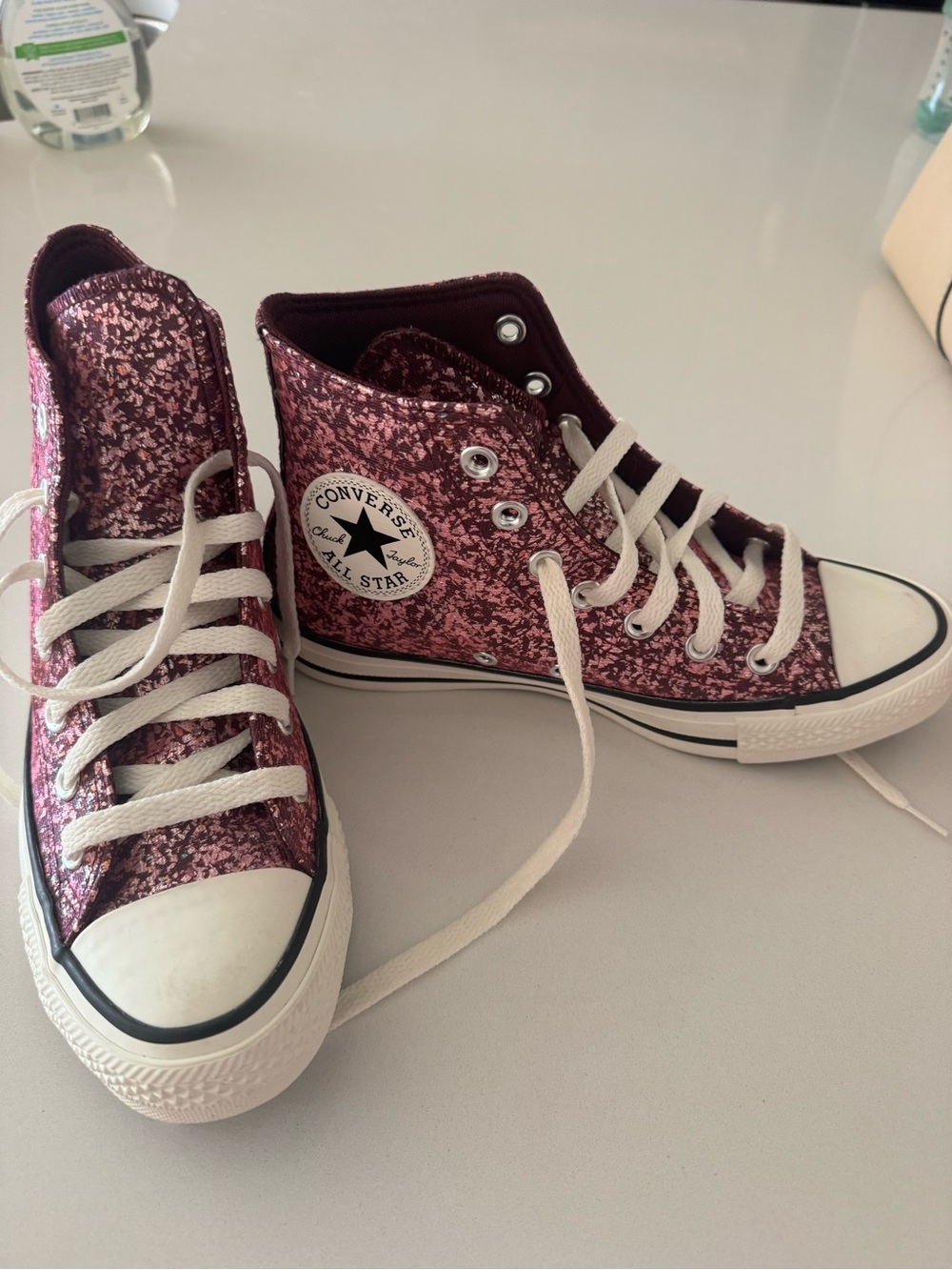 Converse Glitter High Top Sneakers in Pink and White